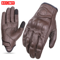 SUOMY Leather Motorcycle Gloves Vintage Men Women Moto Cycling Spring Gloves Retro Motorbike Motorcross ATV Motor Gloves Brown