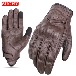 SUOMY Leather Motorcycle Gloves Vintage Men Women Moto Cycling Spring Gloves Retro Motorbike Motorcross ATV Motor Gloves Brown