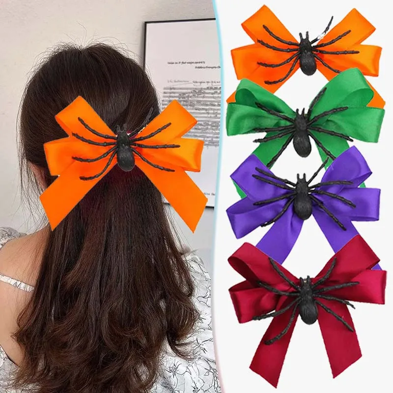 1-20PCS Halloween Spider Web Bow Hair Claw for Girls Cute Side Clip Funny Hair Accessory for Costume Party Favor Novelty ﻿