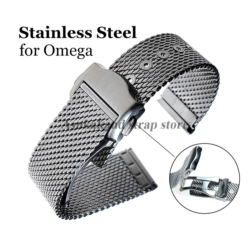 Hochwertiges 20-mm-Uhrenarmband aus Edelstahl für Omega Seamaster 007 Milanese Mesh Metallarmband Faltschließe Bandzubehör