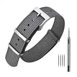 ANNEFIT Classic One-Piece Sport Woven Nylon Watch Band 16mm 19mm 24mm,Waterproof Military Watch Straps with Silver/Black Buckle