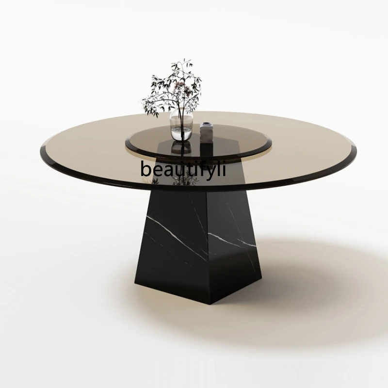 

Italian Minimalist Tempered Glass Dining Table High-End Luxury Stone Natural Marble round round Table Modern Household