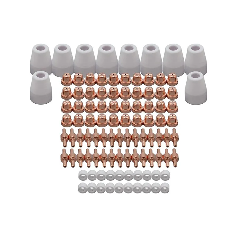100Pcs Cutter Consumables Extended Ni Tips Electrode Gas Ring and Porcelain Shiled Cups for  Inverter Plasma Cutter Torch PT31