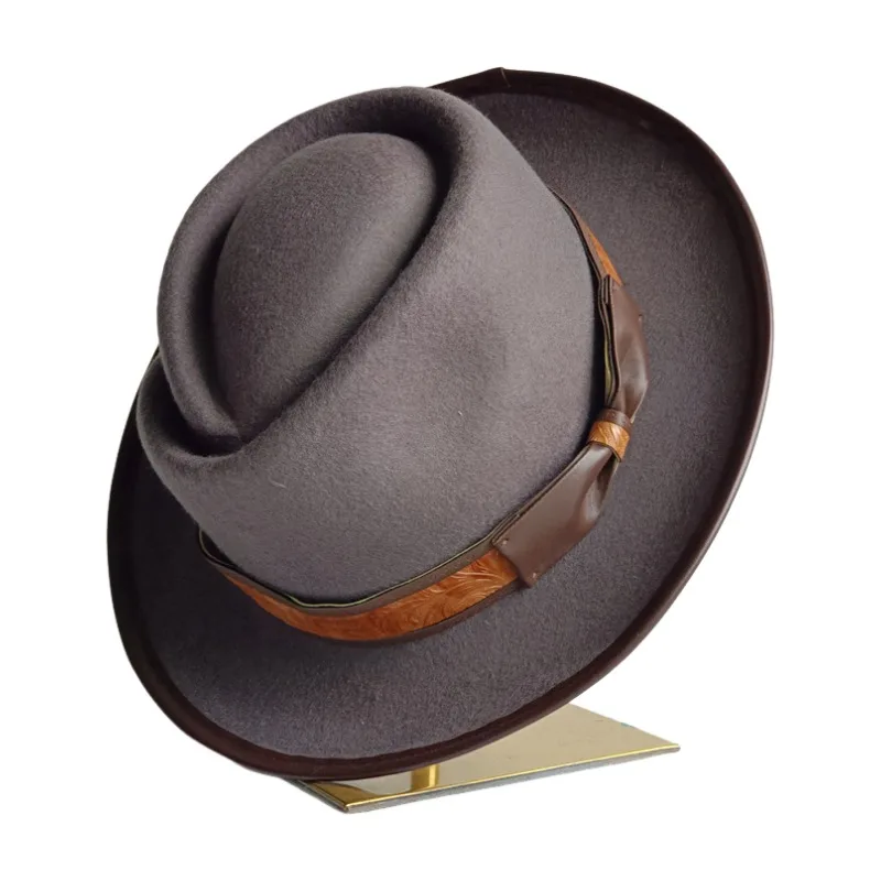 Exquisite wool hat with genuine leather bow accessory low price clearance