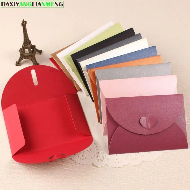 100Pcs Vintage 10.5x7cm Pearl Paper Blank Stationery Envelopes, DIY Heart Clasp Multifunction Gift Envelopes for Creative Crafts
