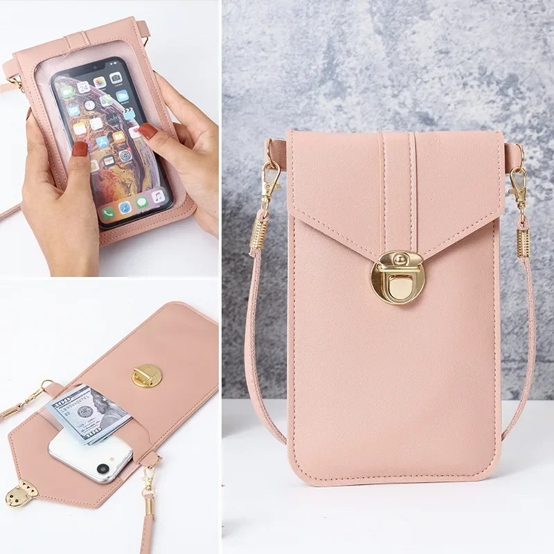 Summer explosion touch screen mobile phone bag Japan and South Korea PU small fresh vertical buckle simple fashion daily trend p