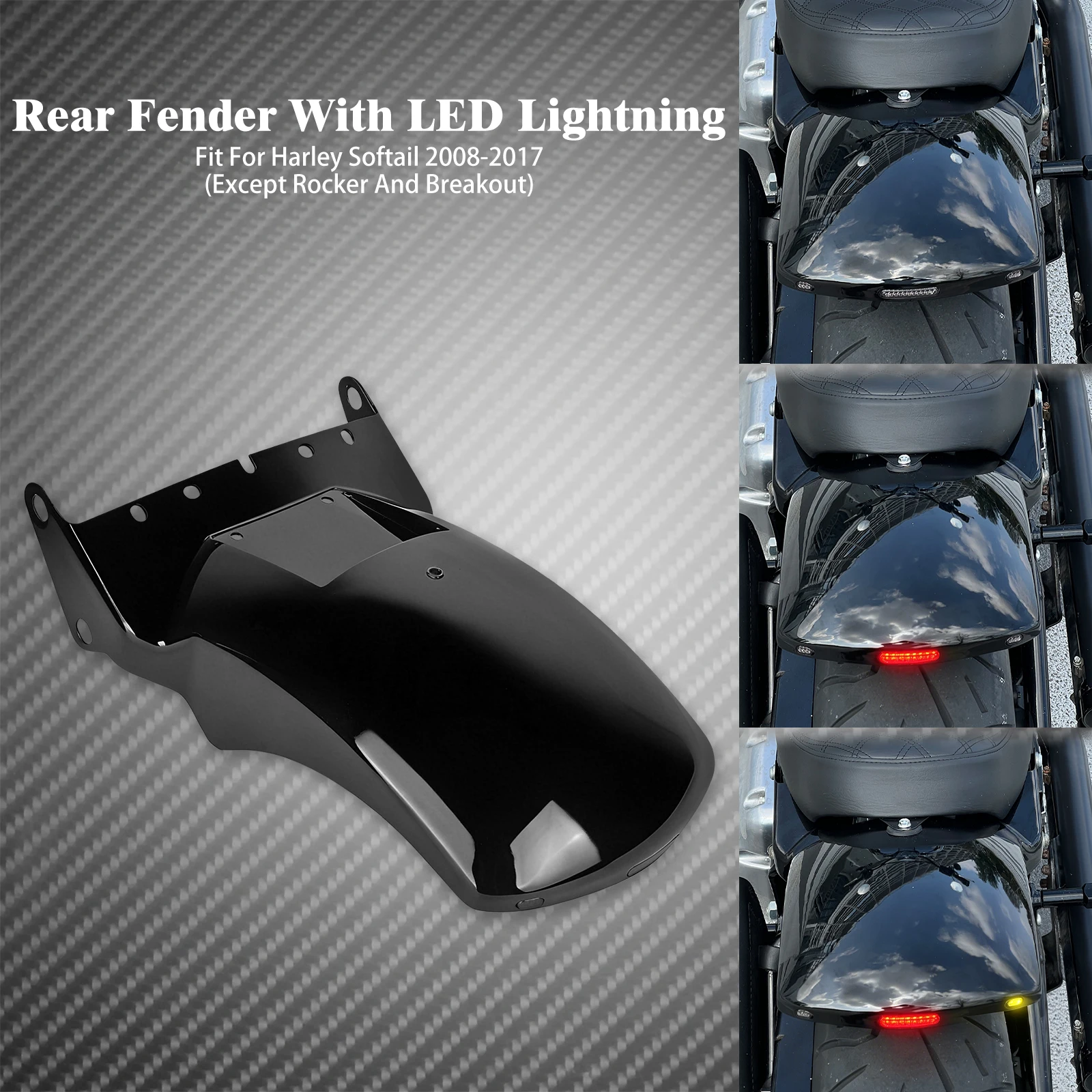 Motorcycle LED Fender Brake Turn Signal Run Light Rear Mudguard For Harley Softail 2008-2017 Fat Boy FXBB Standard Heritage Slim