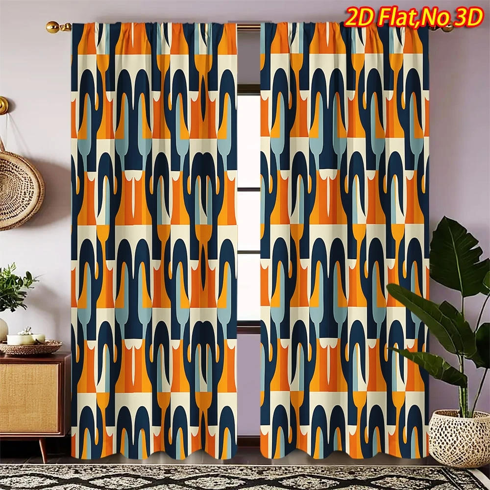 2D Flat Print Geometric Abstract Curtains Polyester Machine Washable Bedroom Living Room Kitchen Retro Modern Decor Drapes