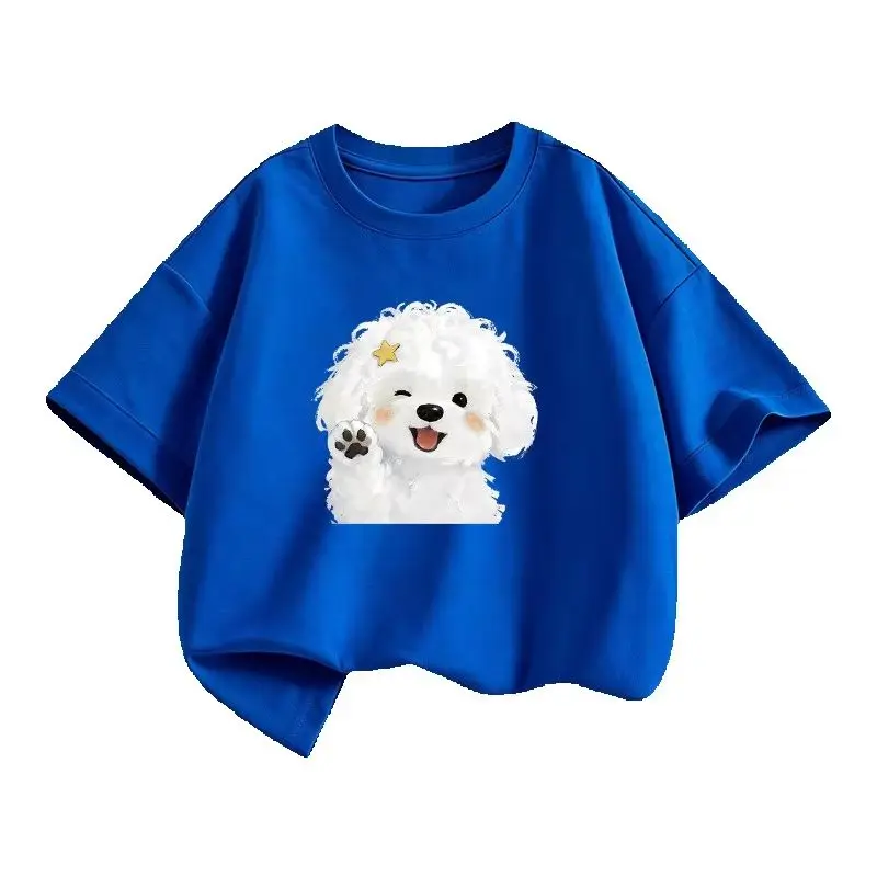 Cute Little Dog Children's T-shirt Short Sleeved Clothes Summer 2026 New Summer Outfit T-shirt Breathable Parent-child Outfit