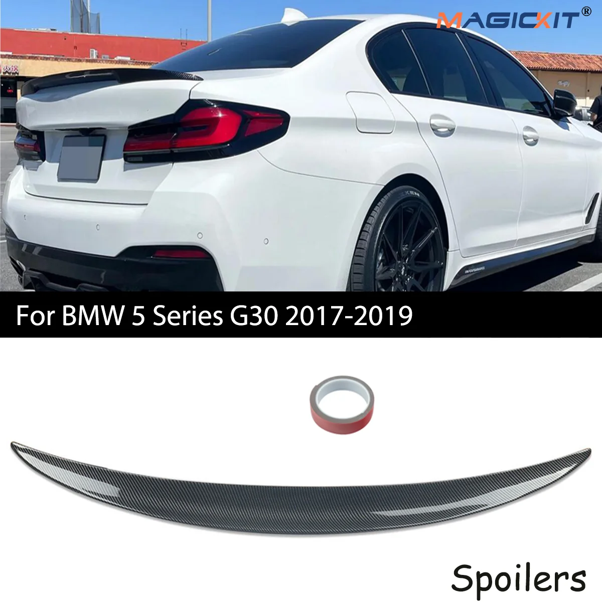 

MagicKit Rear Roof Spoiler For BMW 5 Series G30 M Sport 2017-2019 Model Carbon Fiber Look Back Trunk Wing Car Body Accessories