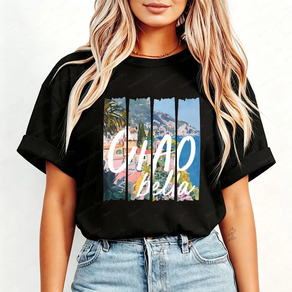 Ciao Bella Shirt Italian Summer Graphic T Shirts Italy Vacation Tees Cruise Shirt Trendy Coastal Travel Souvenir Cotton Tshirt
