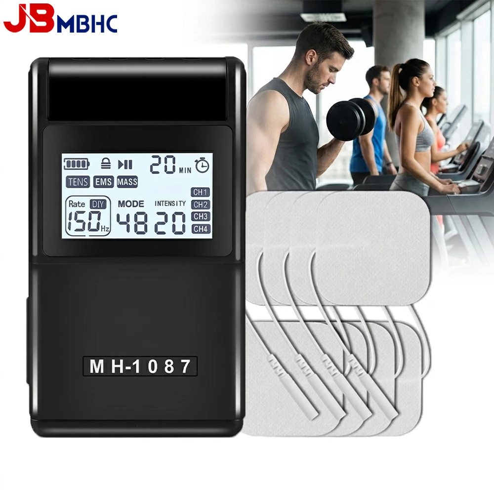 4-in-1 TENS Unit Machine, Electric Muscle Stimulator with 48 Modes, 20-Intensity Rechargeable EMS Massager with 8 Electrode Pads