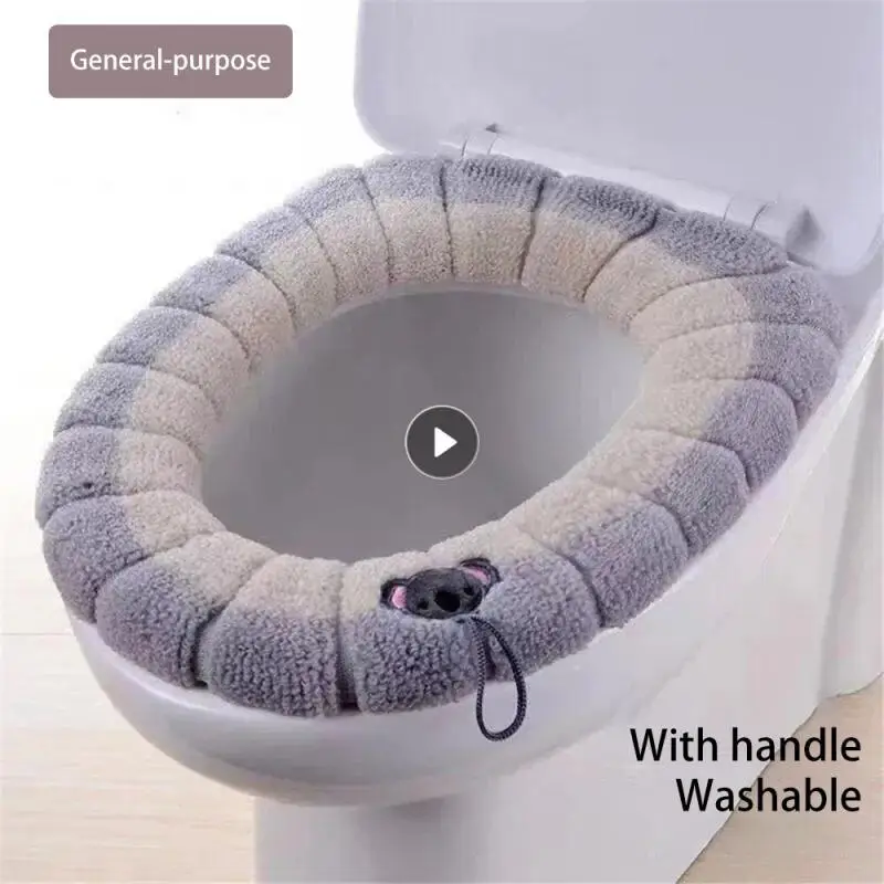 Toilet Seat Stickers Comfort Breathable Comes With Handle No Dirty Hands Home Decoration Flannel Toilet Seat Toilet Lid Soft