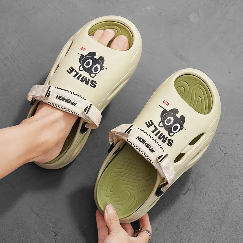 

Мужские пляжные модные тапочки, быстросохнущие противоскользящие уличные легкие сандалии из ЭВА большого размера с буквенным узором и цветными блоками