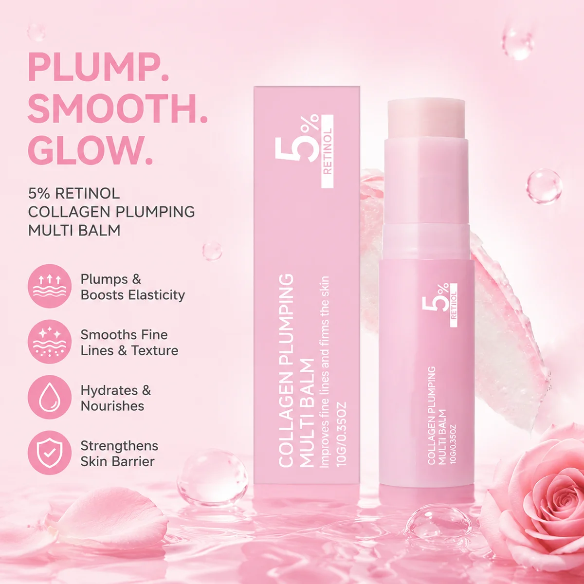 5% Retinol Collagen Plumping Balm Multi Effect Skincare Stick Fine Lines Improvement Skin Firming Portable Face Moisturi Stick