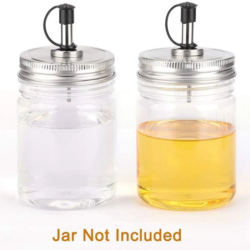 New 6PCS Stainless Steel 70Mm Regular Mouth Jar Pour Spout Lids With Plastic Caps For Olive Oil Cocktail Dispenser