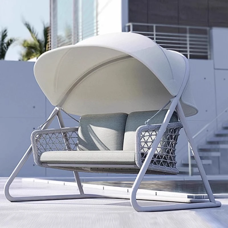 ！@Modern Waterproof Metal Frame Hanging Swing Chair 3-Seater Capacity for Outdoor/Indoor Use Patio Living Room Courtyard