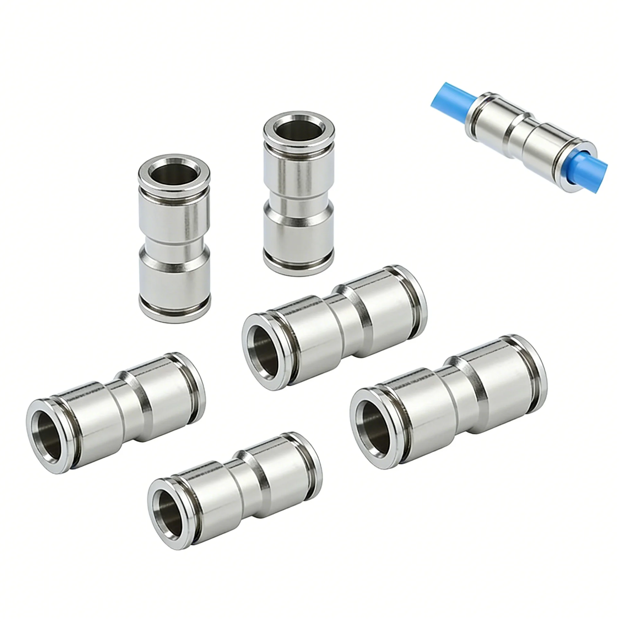 304 Stainless Steel Air Hose Quick Connector, PU Straight-Through Quick-Connect Metal Pneumatic Quick Connector