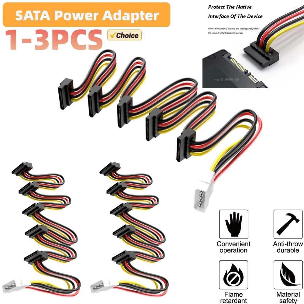 1-3Pcs DIY Power Connectors Hard Drive 1 to 5 SATA Power Cable Adapter Splitter Cables Hard Drive Power Supply Cord