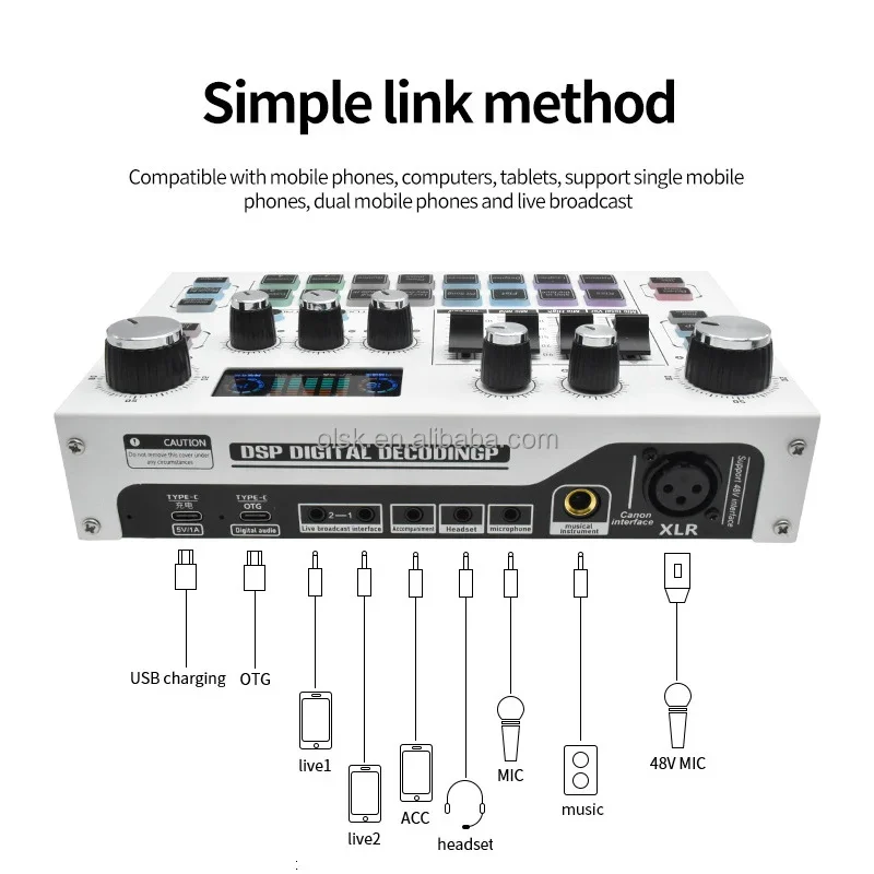 2025 CLSC- X7 All-metal Audio Mixer Sound Card Equipment Wireless Live Sound Card Set for Tiktok