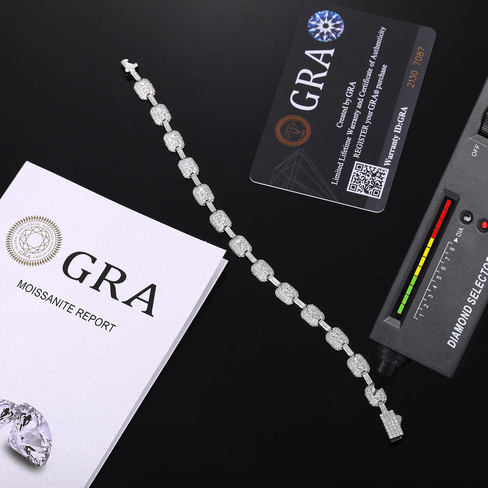 Certified Moissanite Iced Out 7mm 925 Sterling Silver Geometric Bar Bracelet Diamond Tester Pass Luxury Bling Men Women