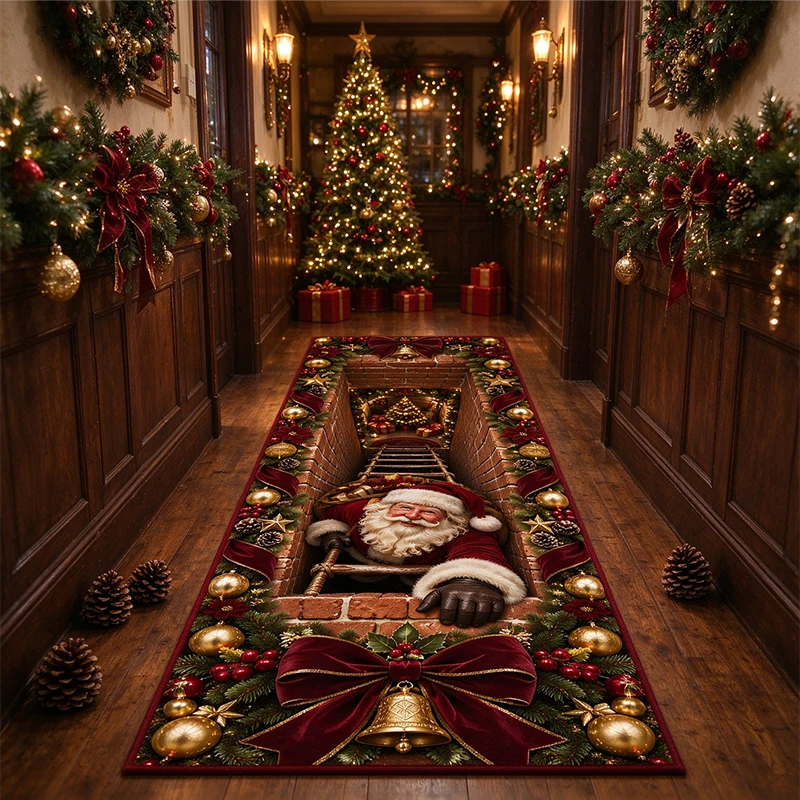 Hallway Carpet Fun Christmas Optical Illusion Floor Mat Santa Emerging Chimney Carpets Runner Rug Home Decor Rugs Christmas Gift