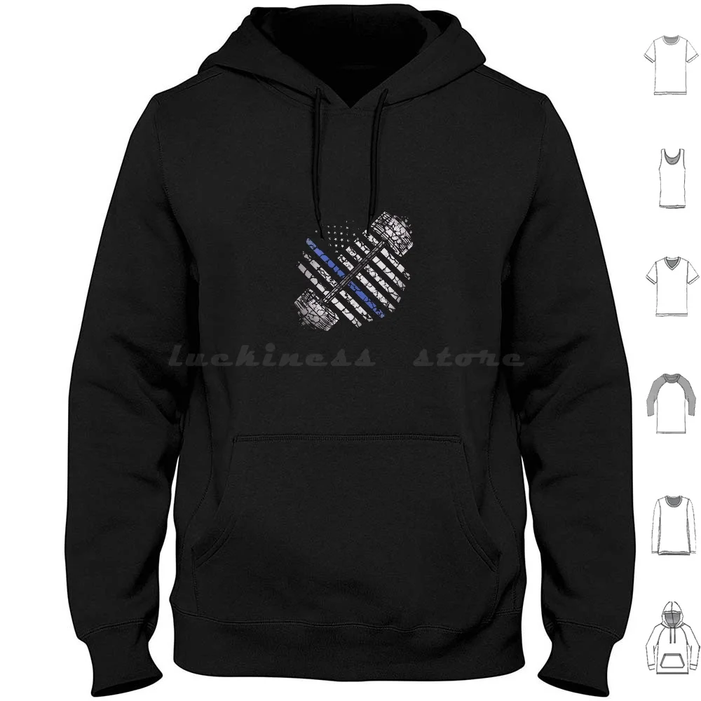 Weightlifting Police Thin Blue Line Weightlifter Hoodies Long Sleeve Fitness Weightlifting Bodybuilder Police