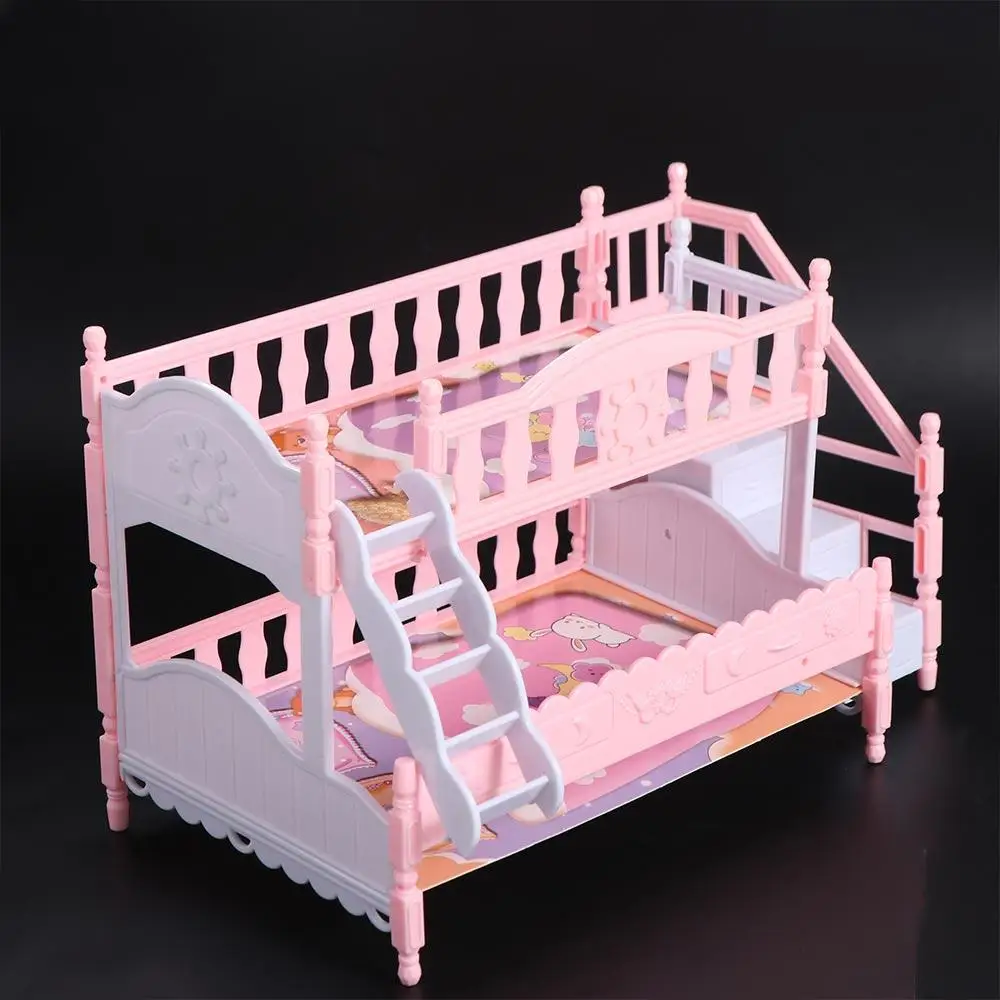 Doll Accessories Dollhouse Double Bed Simulation Stairs Simulation Doll Double Bed Pink Plastic BJD Doll Princess Double Bed