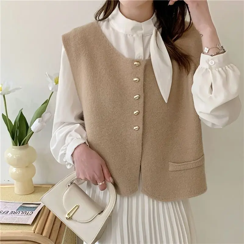 

2025 New Round Neck Knit Vest Loose Fit Chanel Inspired Elegant Sleeveless Sweater Top For Women