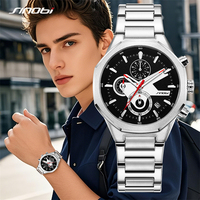 SINOBI Top Brand Men's Quartz Watches Chronograph Stainless Steel Strap Man's Wristwatches Fashion Style Calendar Best Gifts