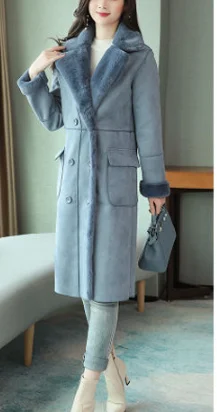 2023 Women Suede Fur Winter Coat Fashion Thick Faux Sheepskin Long Jacket Overcoat Female Solid Warm Trench Coats Spring Autumn