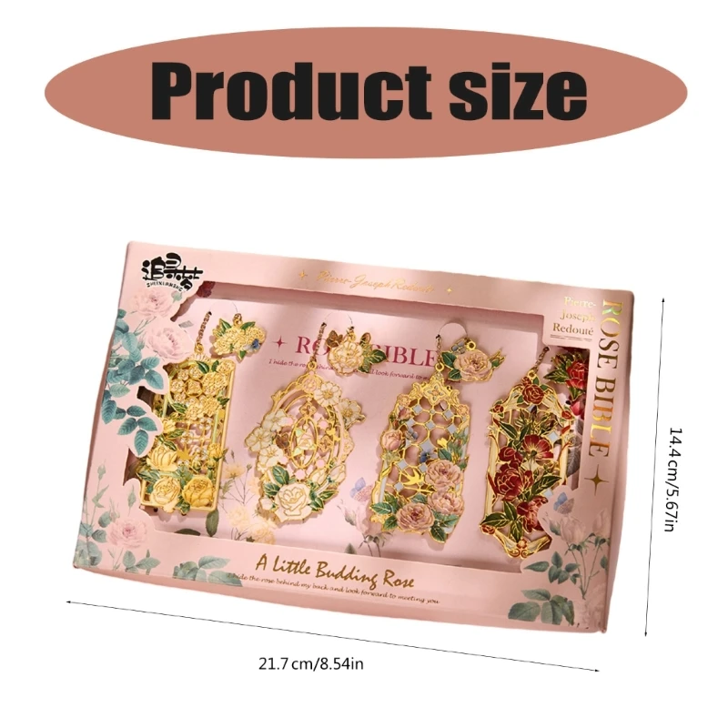 4Pcs Flower Pendant Bookmarks with Chain, for Book Lover Reader Teacher