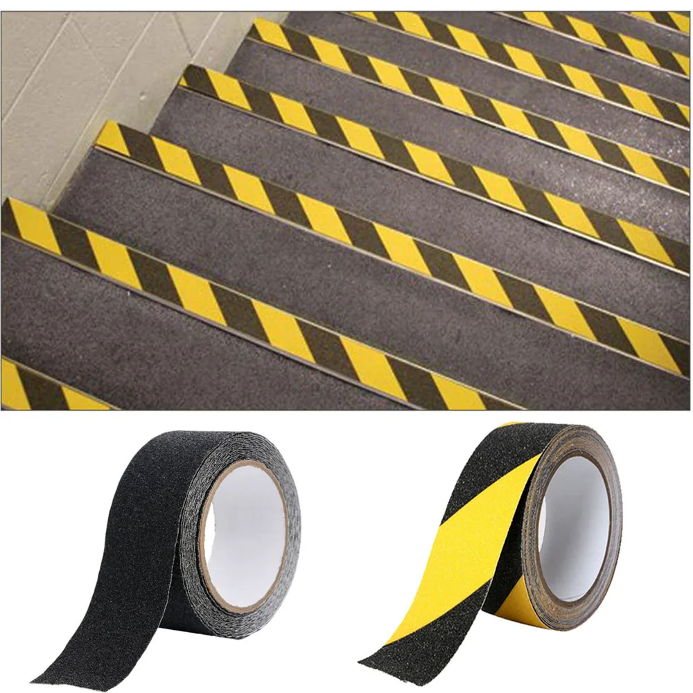 Self-Adhesive Anti Slip Warning Tape Yellow Black Floor Bathroom Stairs Friction Safety Tape PVC Stickers Waterproof 10M 15M 1PC