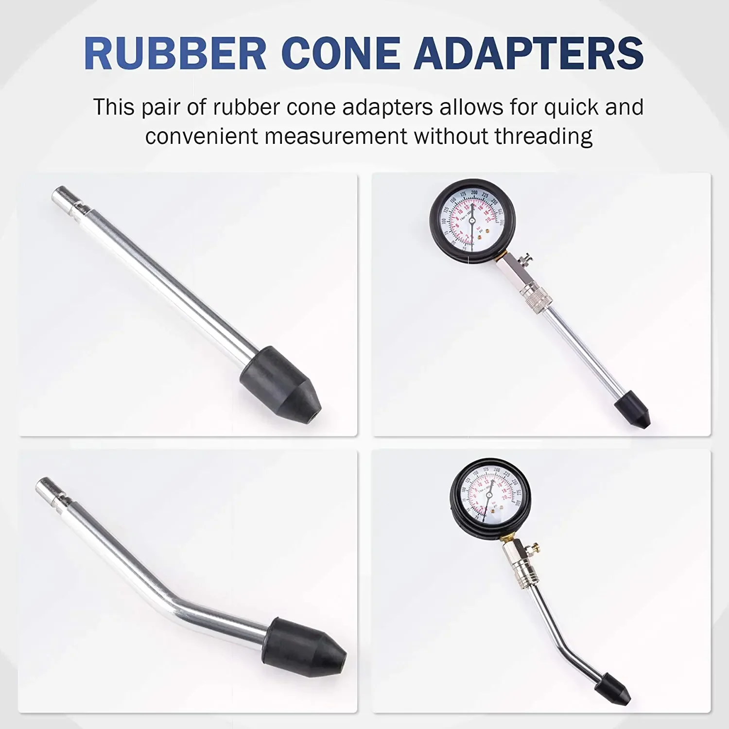 Gasoline Engine Compression Test Kit, 8 Piece Set with 0-300PSI Pressure Gauge and Adapter.