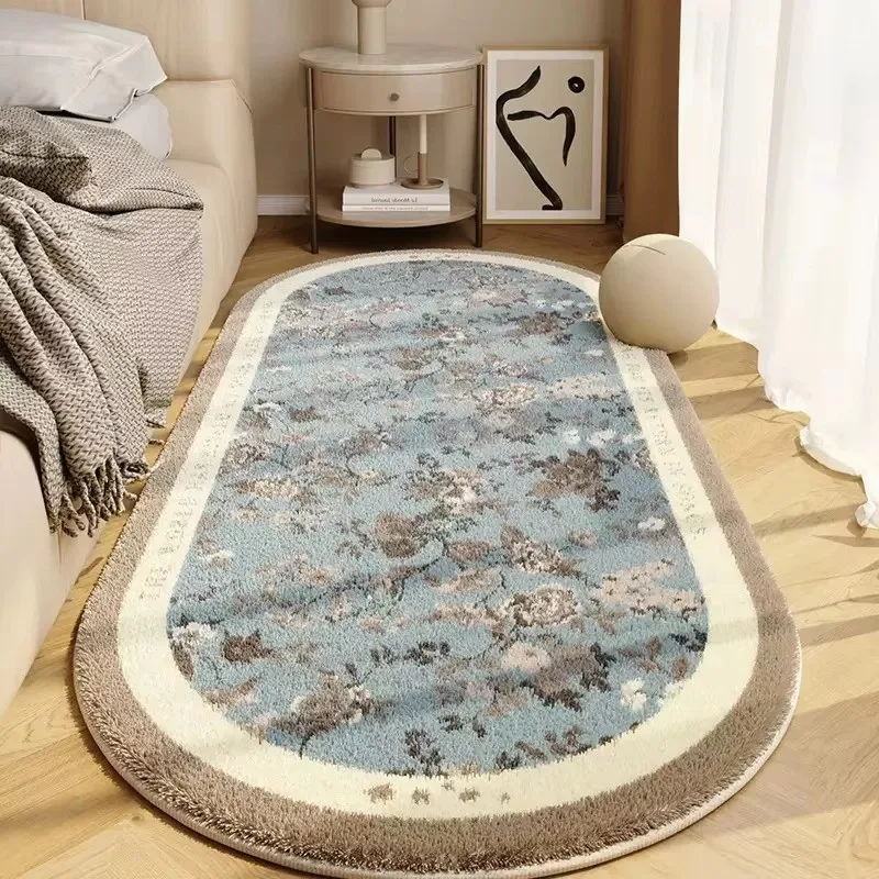 VIKAMA Teardrop-shaped Oval Floral Rug – For Bedside, Children’s Rooms, Insulating, Warm, Non-slip, Home Accessories