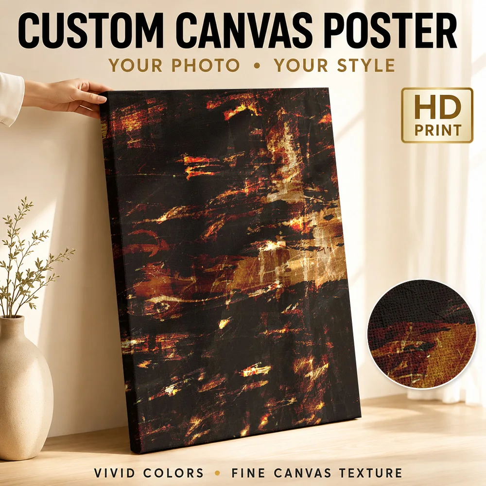 Amber And Black Weathered Texture Canvas Print Personalized Photo Abstract Wall Art For Creative Studio, Interior Stylist Gift