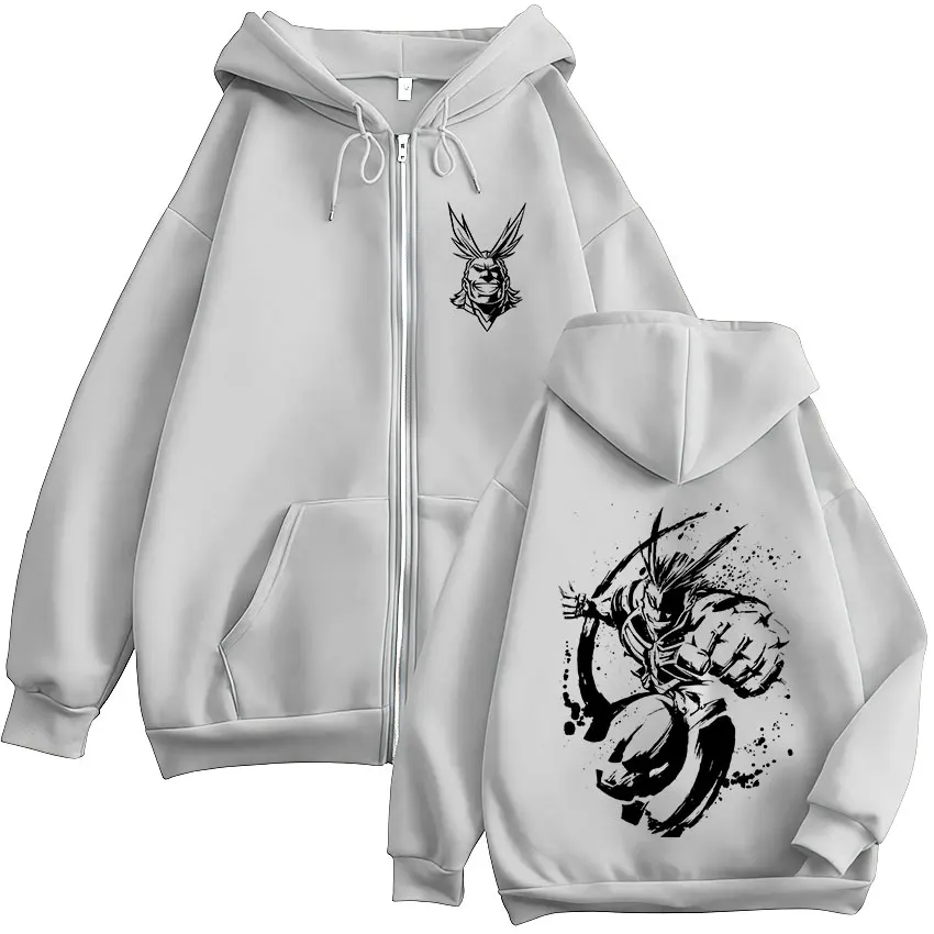 Anime My Hero Academia All Might Kapuzenpullover mit Reißverschluss für Herren und Damen, modischer Harajuku-Stil, Fleece-Kapuzenjacke mit Reißverschluss. – Detail 4