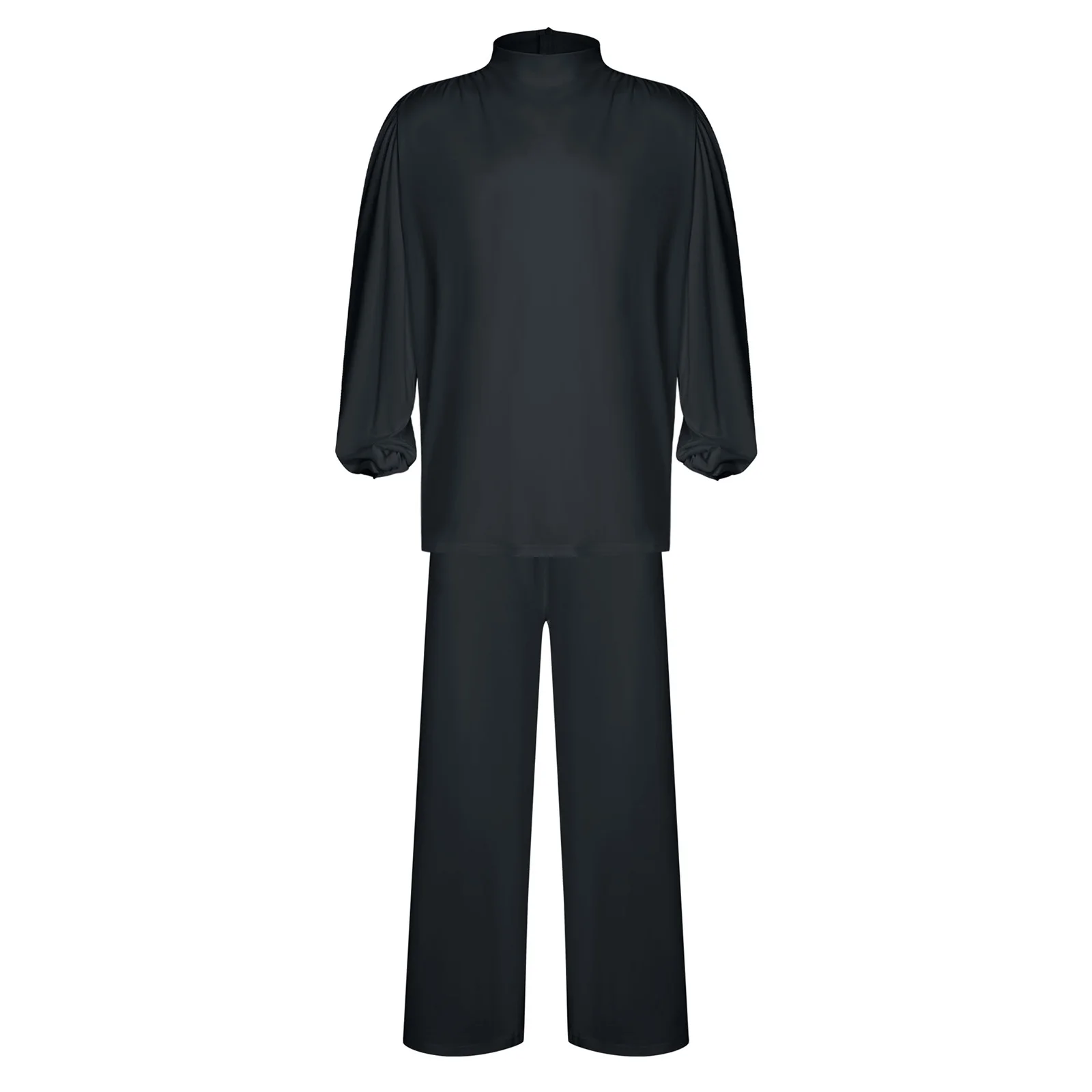 

Mens Liturgical Worship Dance Outfit Long Sleeve Pullover Shirt And Wide Leg Pants Suit for Modern Lyrical Praise Dance Show
