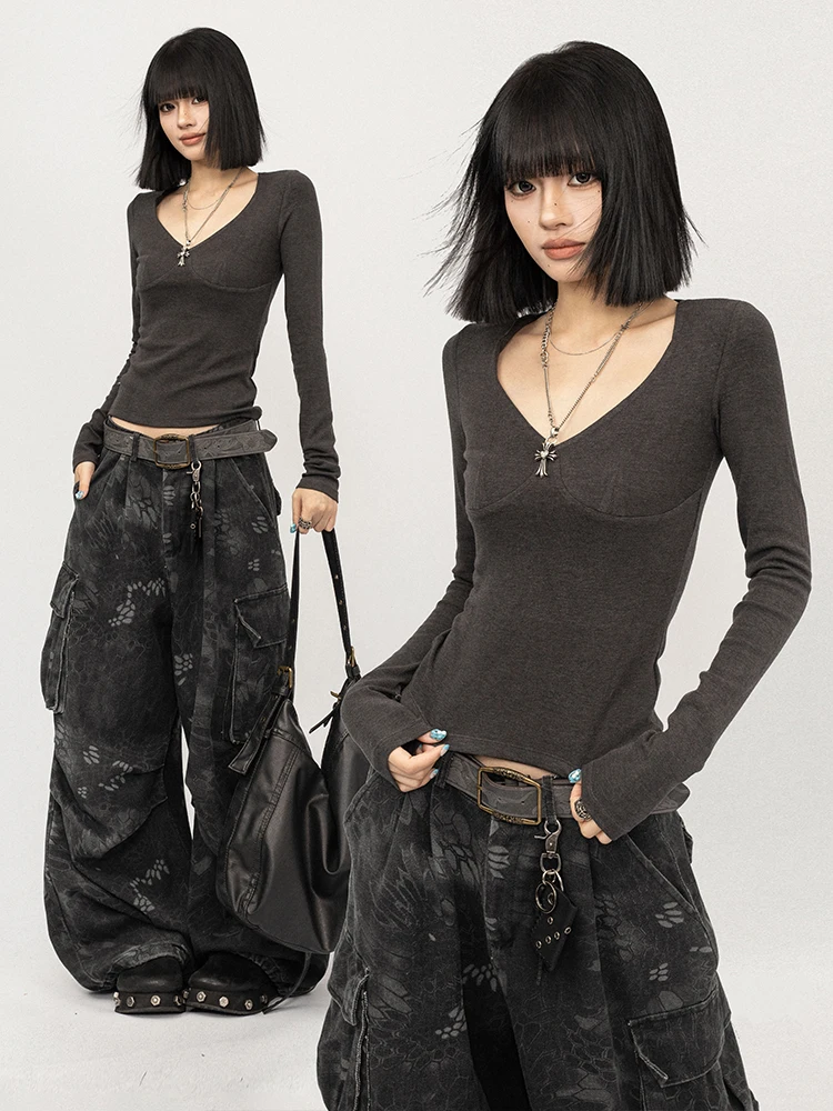 

OCTTFLAB American Sle Hot Girl Slim Fit Base Layer Top Women's oulder Length Long Sve T-irt Autumn Winter Base irt