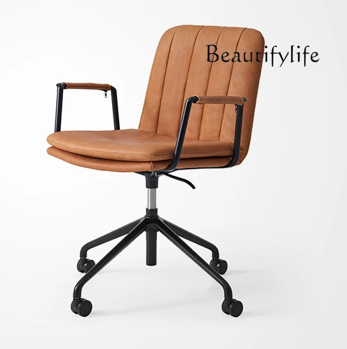 Genuine Leather Study Chair First Layer Cowhide Backrest Computer Chair Home Office Comfortable Rotatable Seat