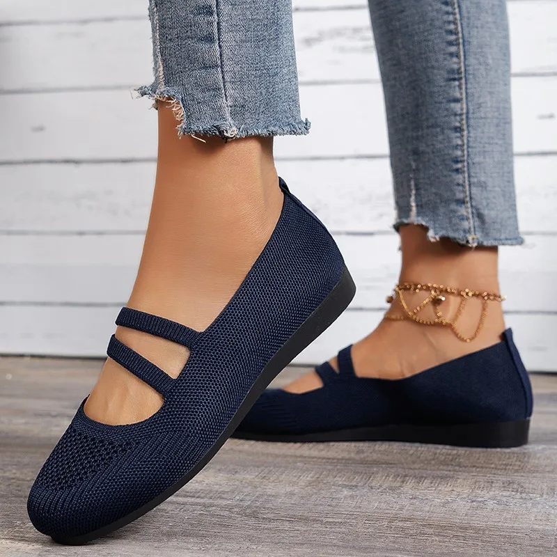 Elastic Knitted Flats Shoes for Women 2024 Summer Breathable Soft Loafers Woman Lightweight Slip on Casual Shoes Mom Moccasins