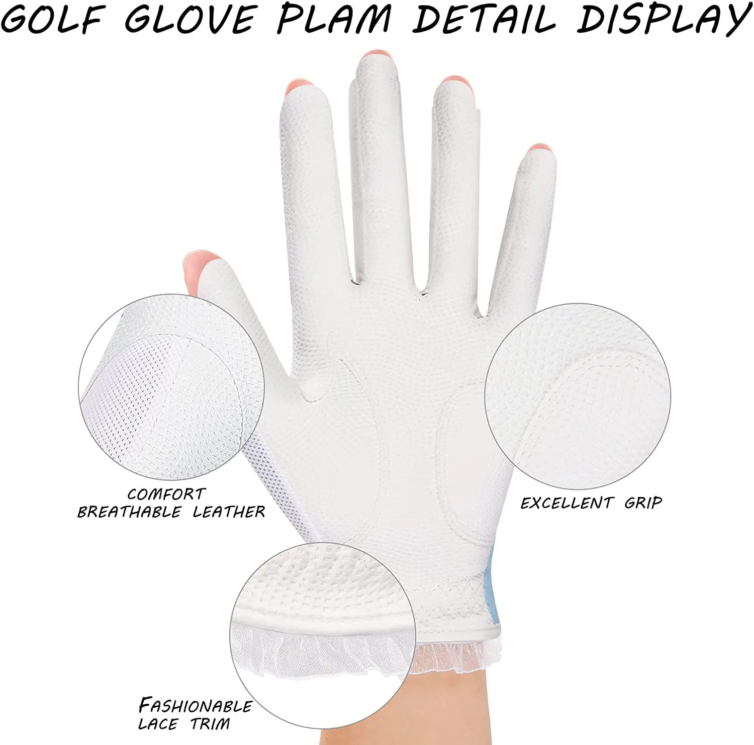 Wosofe-guantes de Golf de cuero suave para mujer, accesorio de agarre Extra transpirable, medio dedo, 1/3, 1 par