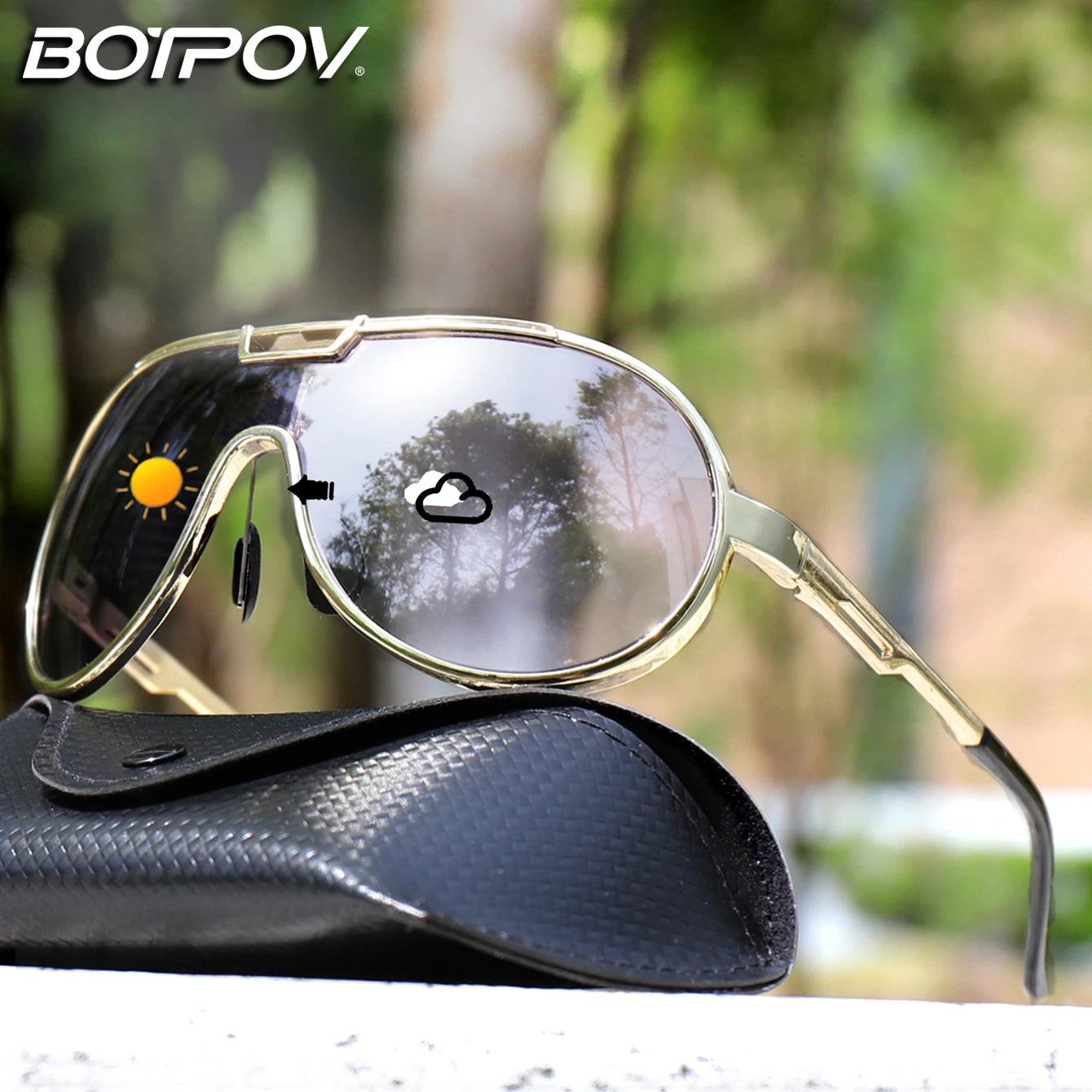 Casual Photochromic Sunglasses Large Frame Double Bridges Shades UV400 Men and Women Shopping, Selfie Party Travel Retro Glasses