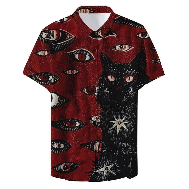 Men\'s Shirt Evil Cat 3D Print Men\'s Clothing Oversized Summer Casual Hawaii Beach Hawaiian Harajuku Fashion Holiday Shirts