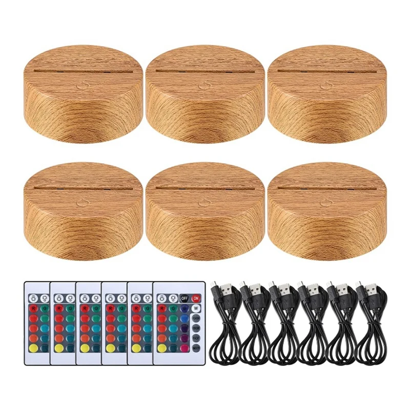 6 Pcs Christmas 3D Night LED Lamp Base Gift 16 Colors LED Light Display Base With Remote Control USB Cable Lamp Base Easy To Use