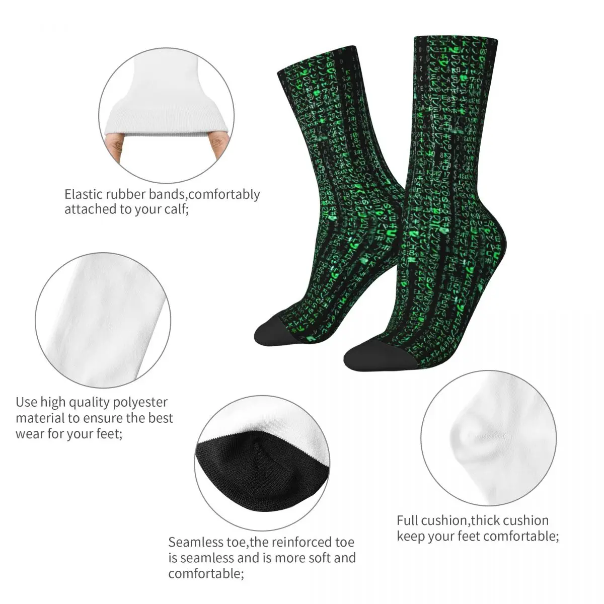 The Matrix Digital Rain Unisex Winter Happy Socks, Street Style, Elin Sock, Randonnée