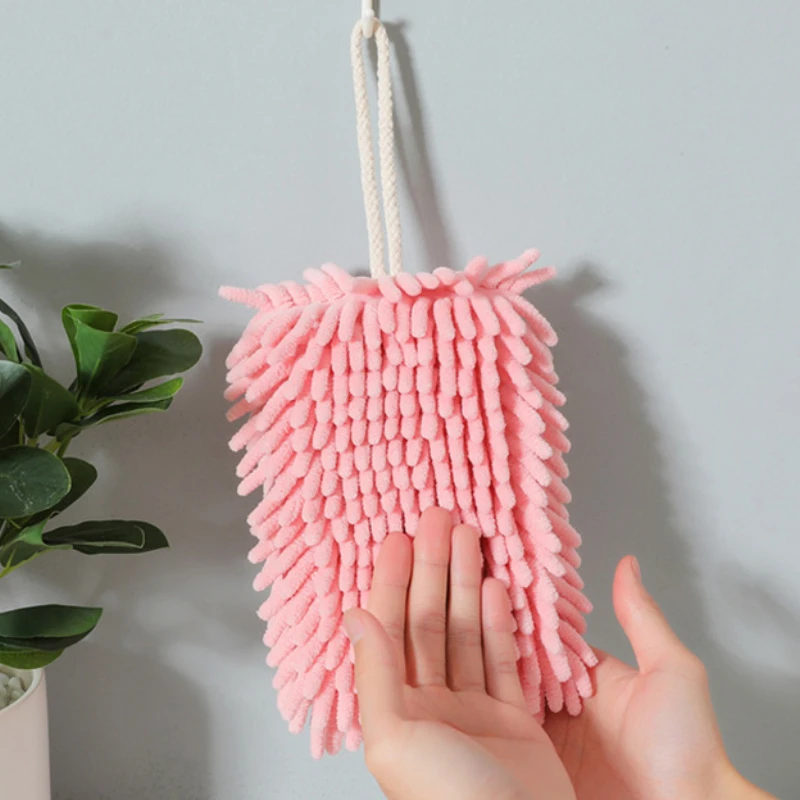 Chenille Hand Towel Kitchen Bathroom Bath Cute Soft Pink Hanging Hand Wipe Hangable Hairball Absorbent Microfiber Children Kid