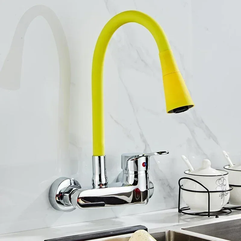 

Household Wall Mounted Bathroom Faucets Hot and Cold Mixing Tap Kitchen Faucet Sink Basin Swivel Tap Flexible Hose Faucet
