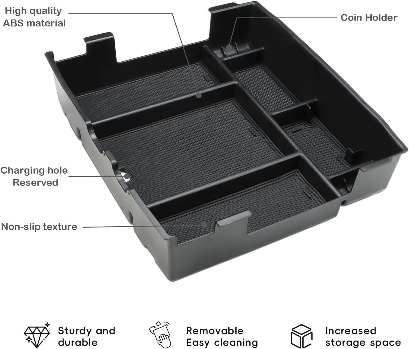 Center Console Organizer Tray Compatible for 2023 2024 2025 Ford F250 F350 F450 F550 Accessories Armrest Tray Insert Organizer