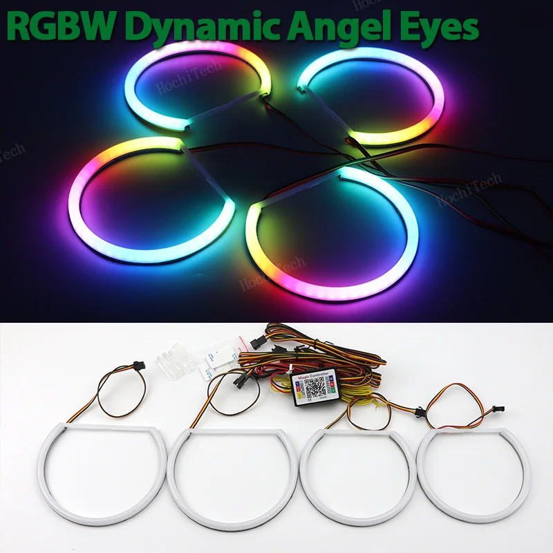 4x Cotton  Ring Angel Eyes RGBW Colorful Dynamic Mobile phone control for BMW 3 5 7 Series E46 E39 E38 Revolving Light